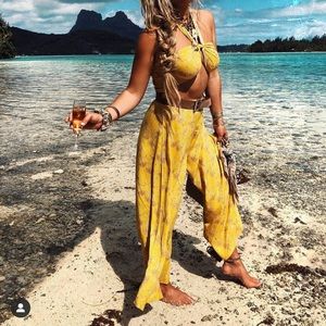 Yellow Tie Top and Pant Set